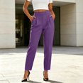 thumbnail image 2 of Xijirk Solid High Waist Pleated Cropped Tapered Dress Pants with Side Pockets for Women office Casual Daily Wear Size:M, 2 of 6