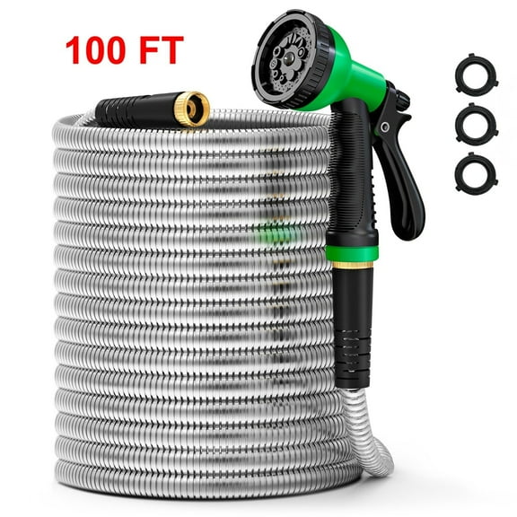 100ft Stainless Steel Metal Garden Hose Heavy Duty Metal Hose with 10 Function