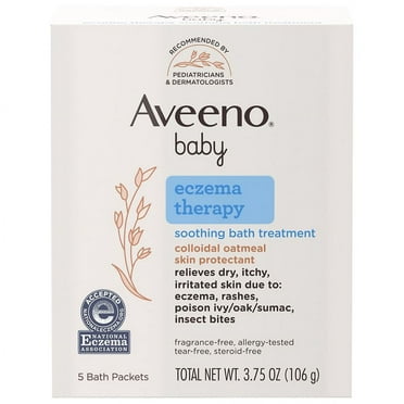 Aveeno Baby Eczema Therapy Soothing Bath Treatment, Oatmeal Fragrance-Free, Single Use Packets 3.75 oz x 5 pack