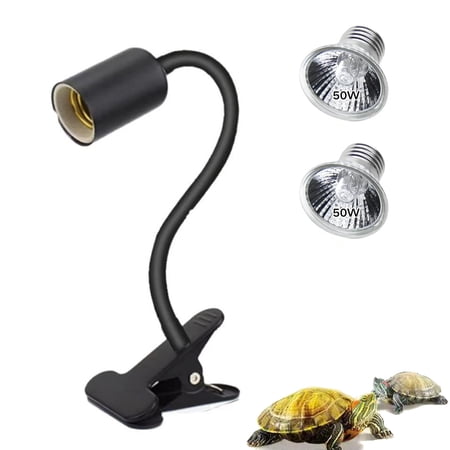 Reptile Heat Lamp, Heat Lamp with Clamp, UVA UVB Reptile Light with Intelligent Cycle Timer for Turtle, Bearded Dragon, Lizard and More, 2 Bulbs 50W