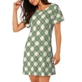thumbnail image 2 of Balery Daisy Plaid Green Camisón de manga corta con cuello redondo para mujer, cómodo y elegante., 2 of 6