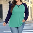 thumbnail image 2 of Horkkom Long Sleeve Shirts for Women Plus Size Crew Neck Fall Tops Casual Fall Color Block Blouses XXL, 2 of 7