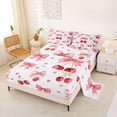 thumbnail image 2 of Erosebridal Red Pink Cherry Bow Bed Sheets for Girls, Watercolor Ribbon King Sheets, 4-Piece, 2 of 6