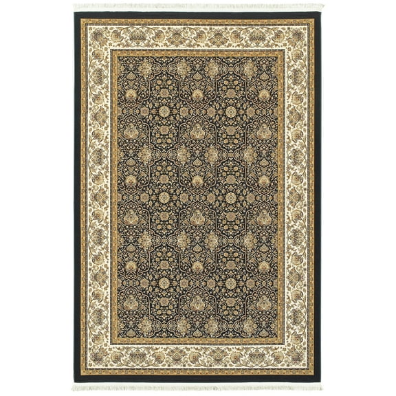 Moretti Wembley Area Rug 1331B Navy Bordered Rings 5' 3" x 7' 6" Rectangle