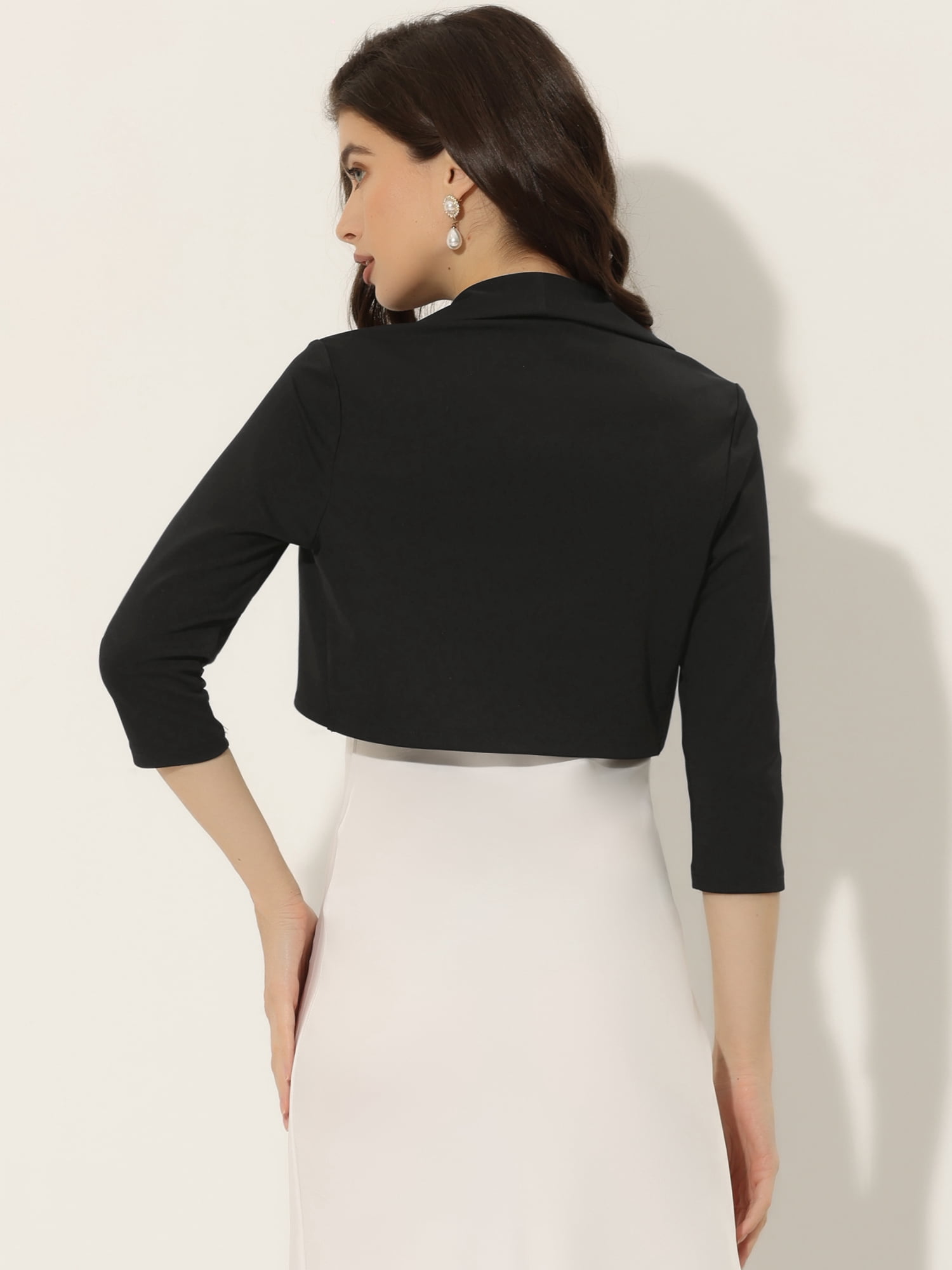 DARING DIVA Bolero Shrugs Collared Shrugs XS Black