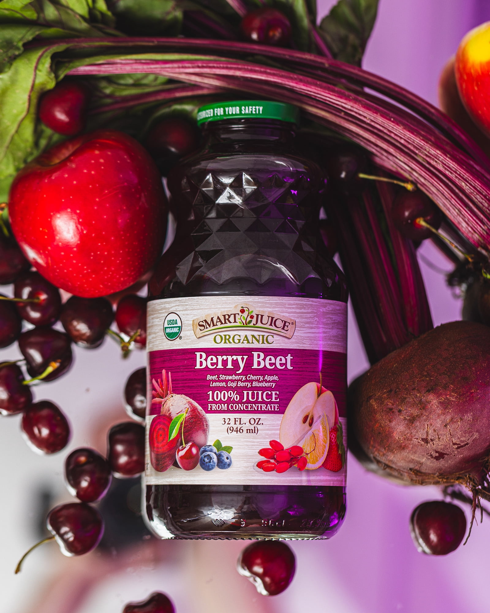 Smart Juice Organic Berry Beet Juice with Strawberry, Cherry, Blueberry, & Goji Berry – Shelf-Stable, 100% Juice – 32 fl oz, Pack of 6