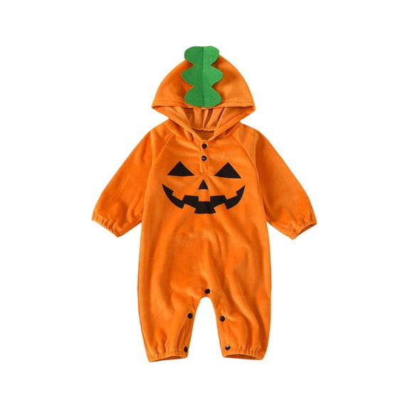 Baby Toddler Halloween Outfit Unisex Long Sleeve Hooded Pumpkin Jumpsuit Toddler Pumpkin Size 3M-24M