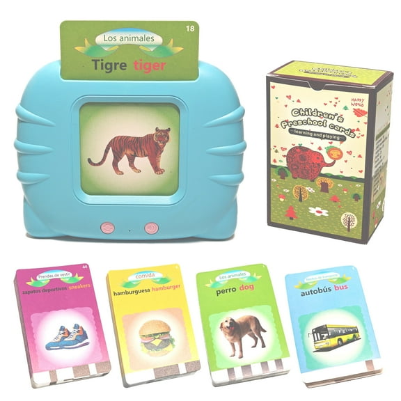 Spanish & English Talking Flash Cards for Toddler 1-6 Year Olds, Bilingual Flash Cards Learning Montessori Toys with 224 Sight Words, Toddler Toys for Children Sensory Preschool Education Gifts, Cat