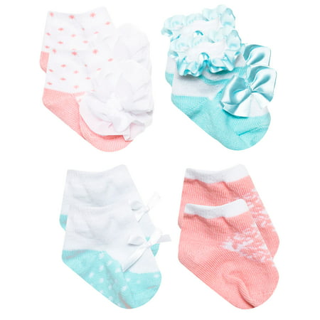 Baby Essentials Baby Girls Trendy Ballerina Mary Jane Polka Dot Damask Coral Aqua Socks - Best Baby Socks - Favorite Unique Newborn Cute Baby Shower Gift (Best Baby Shower Gifts Uk)