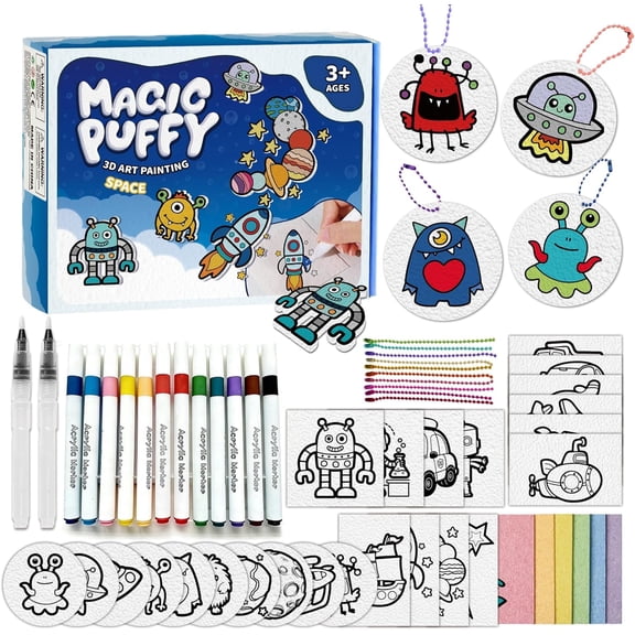 MOSHAKALA Magic Puffs, 3D Puffs, DIY Art Craft Kits Paint for Kids, Magic Foam Texture Painting Kit for Boys & Girls, Party Gift (Space)