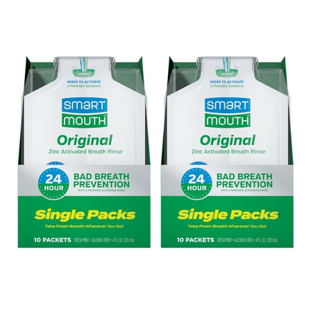 SmartMouth Original Activated Mouthwash Single Packs, Travel Mouthwash, Fresh Mint, 20 Pack