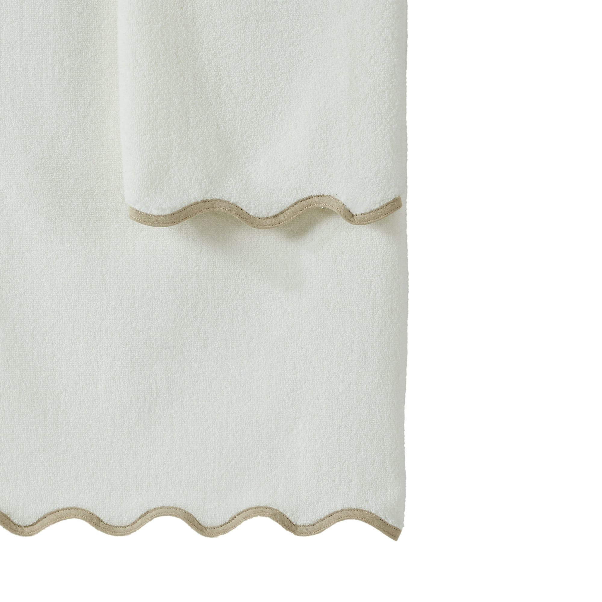 My Texas House Whitney Scallop Border Cotton Hand and Bath Towels, Ivory (2 Count)