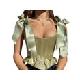 thumbnail image 5 of Arvbitana Women's Crop Tank Tops, Bow Tie Strap Sleeveless Lace-Up Corset Tops, 5 of 8