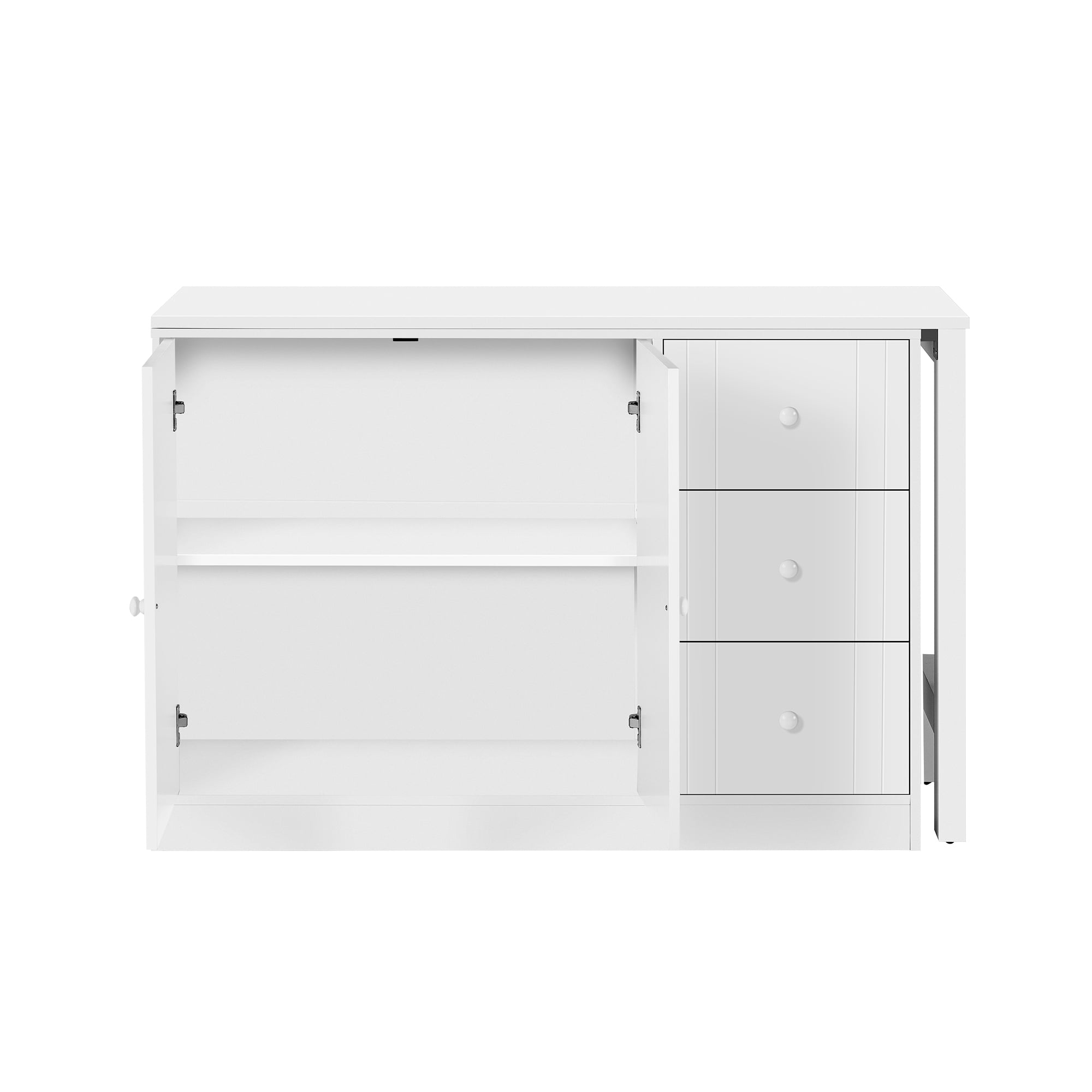 Euroco 89.7" Sideboard with Extendable Table, Multifunctional Buffet Storage Cabinet with 2 Doors and 3 Drawers Coffee Bar Station for Living Room,Study,Kitchen, White