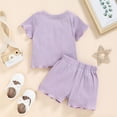 thumbnail image 6 of WIBACKER Toddler Baby Girl Summer Outfits Ruffle Ribbed Knit Short Sleeves T-Shirt Tops + Shorts Clothing Set, 6 of 7