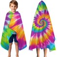 thumbnail image 3 of Colorful Rainbow Tie Dye Spiral Pattern Hooded Bath Towel，50"x30" for Ages 3 To 12 Kids, Quick Dry Lightweight Soft Microfiber Hood Beach Towel Cover Up for Kids, 3 of 7