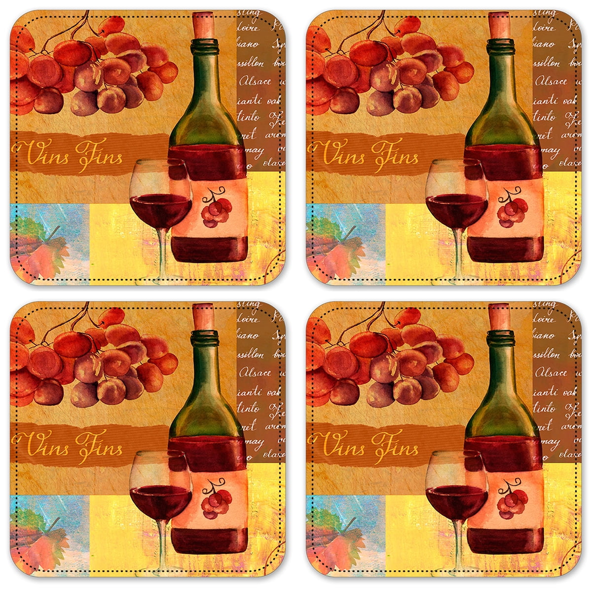 vintage wine bottle and glass coasters