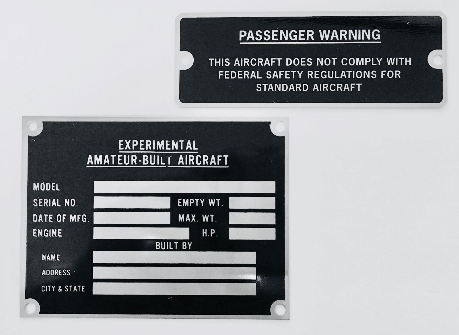 Amateur-Built/Experimental Aircraft Placard and Data Plate Grouping GRP-0113  hq picture