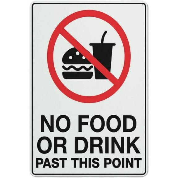 No Food Or Drink Past This Point Sign 12 X 8 Inches Reflective Aluminum Metal Warning Signage With Symbol For Indoor Outdoor Use