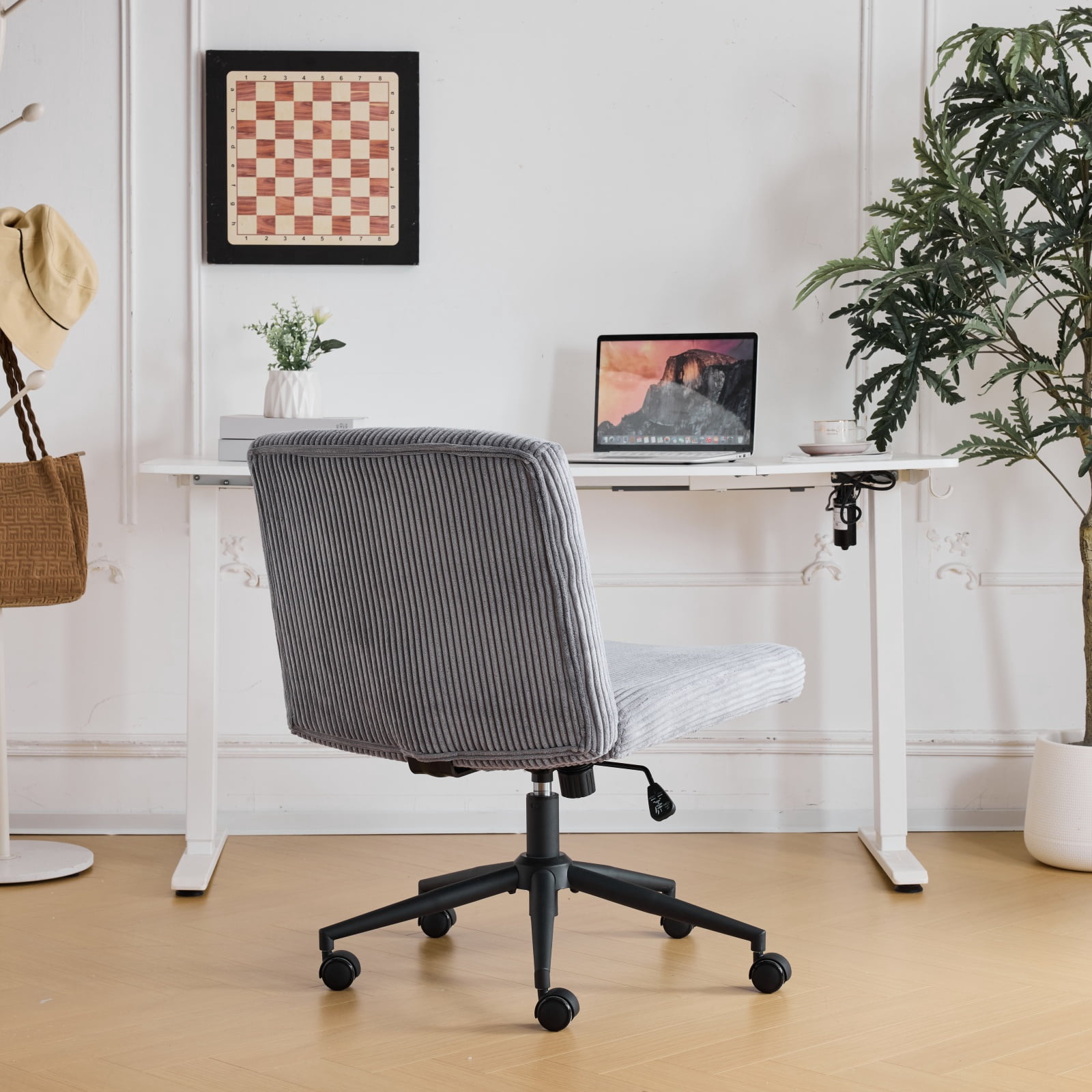 Ktaxon Oversized Armless Office Chair Swivel Study Chair Adjustable Desk Chair with Criss Cross Legs for Conference and Home Gray