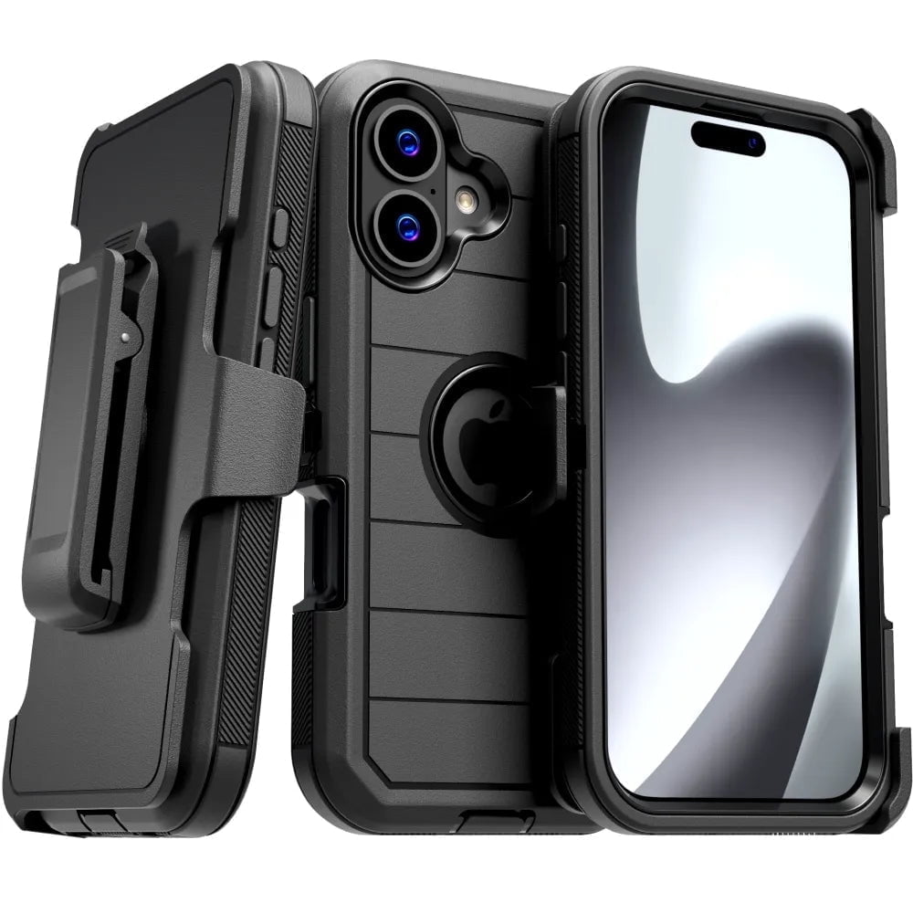 Defender Case for iPhone 17 with Belt Clip, Kickstand, Dual-Layer, 3 pack (Black/Orange, Black, Black/Blue)