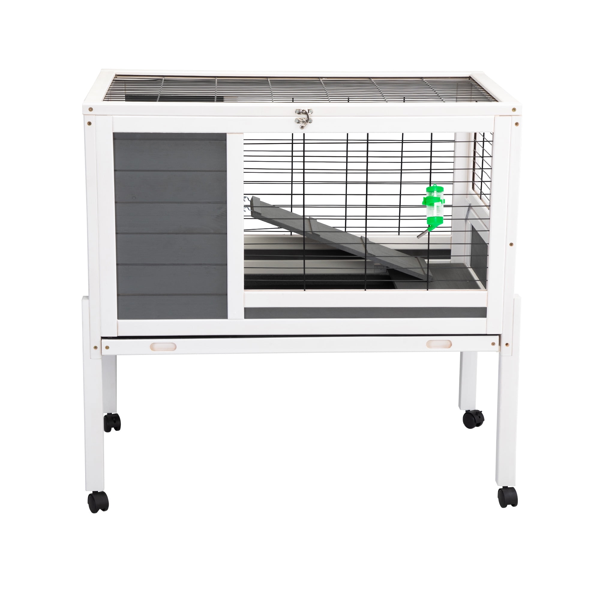 Pefilos 36 Inch Rabbit Hutch for Indoor Bunny Cage Wooden Guinea Pig House with Wire Floor, Wheels, Leak-Proof Tray, Gray Pefilos 36 Inch Rabbit Hutch for Indoor Bunny Cage Wooden Guinea Pig House with Wire Floor, Wheels, Leak-Proof Tray, Gray