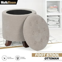MoNiBloom Storage Ottoman with Padded Seat, Modern Cotton-linen Footrest, Round Seat Stool, for Entryway Living Room, Beige