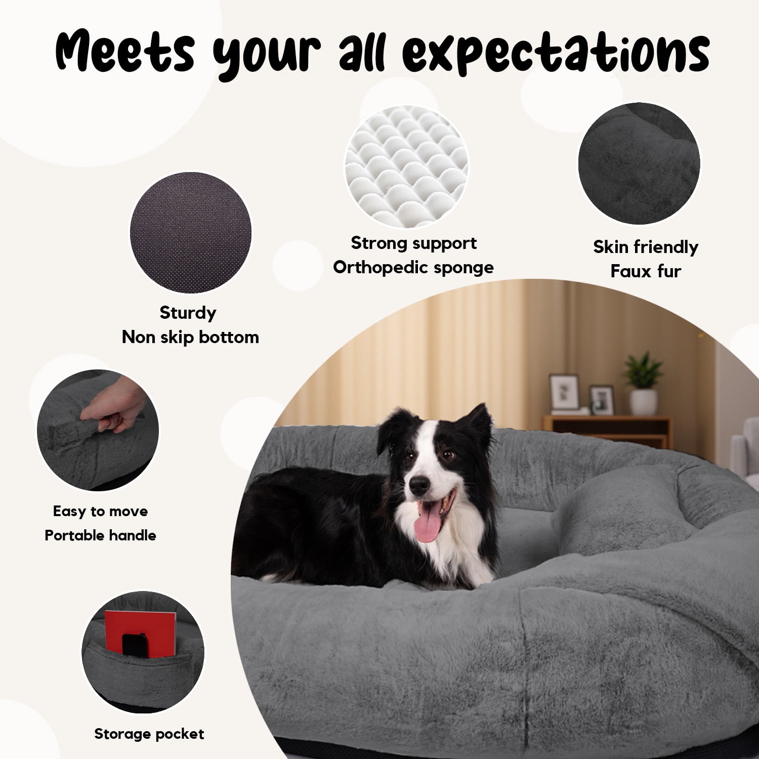 Human Dog Bed for Pets and Adults, 71"x45"x14" Human Size Giant Dog Pets Bed, Washable Faux Fur Cover for Humans with Blanket and Pillow,Dark Grey