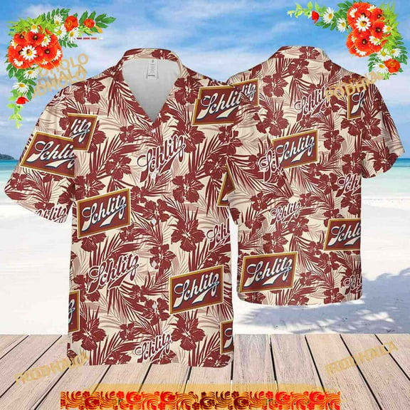 Schlitz Beer Funny Hawaiian Shirt Tropical Flower Pattern Beach Lovers Gift