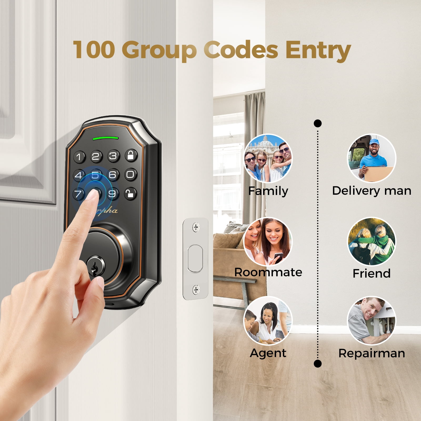 ARPHA Zinc Alloy Keyless Entry, Auto Lock Keypad Deadbolt