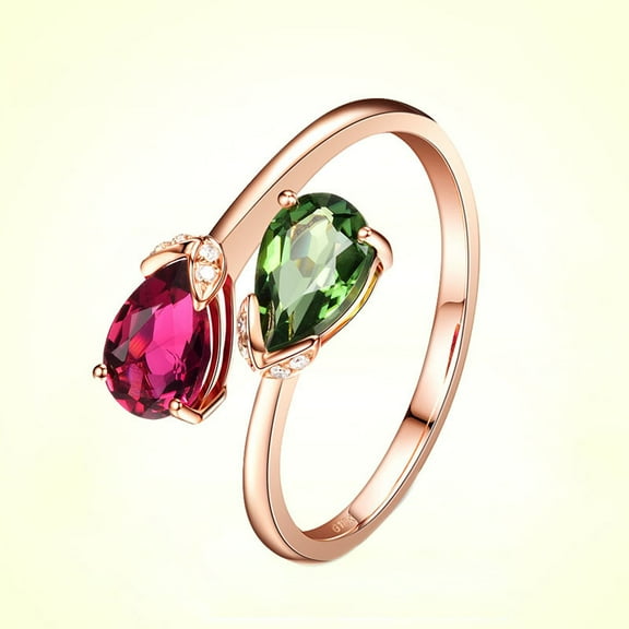 Personalized Simulated Birthstones Promise Ring Rose Gold Adjustable Opening Ring Drop-shaped Ruby Emerald Engagement Rings Bridesmaid Gifts