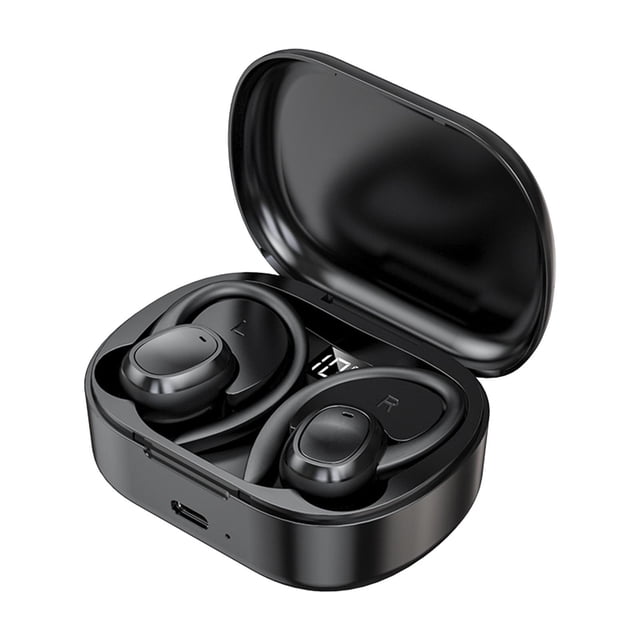 Auriculares Auriculares Ganchos para Los Oídos Estéreo Reducción de Ruido con Estuche de Carga Auriculares Ergonómicos Auriculares para Deportes Gimna Negro