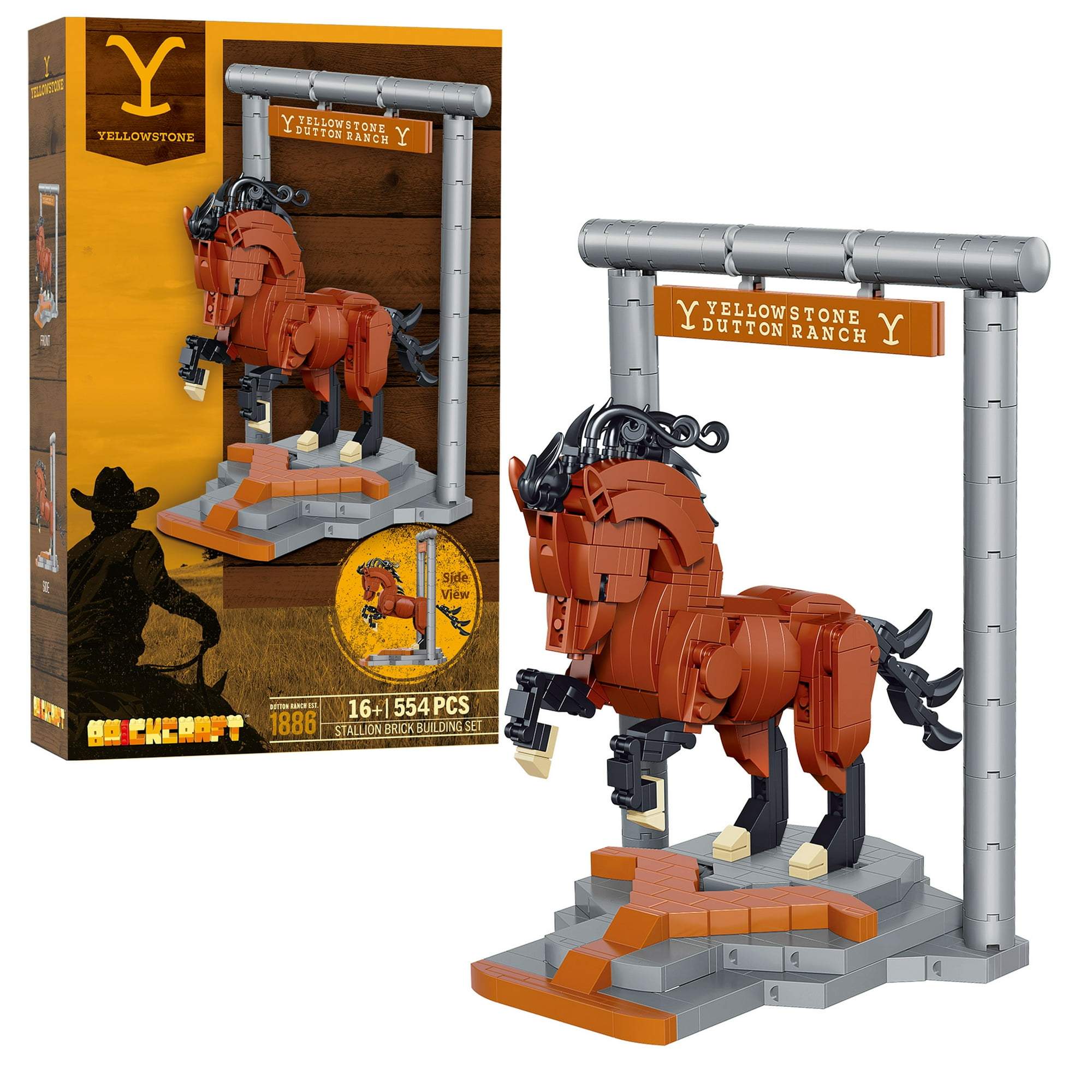 Brickcraft Yellowstone Stallion Horse Building Kit (554-Piece Set), Galloping Horse Model, Rustic Ranch Décor Display, Plastic Building Blocks