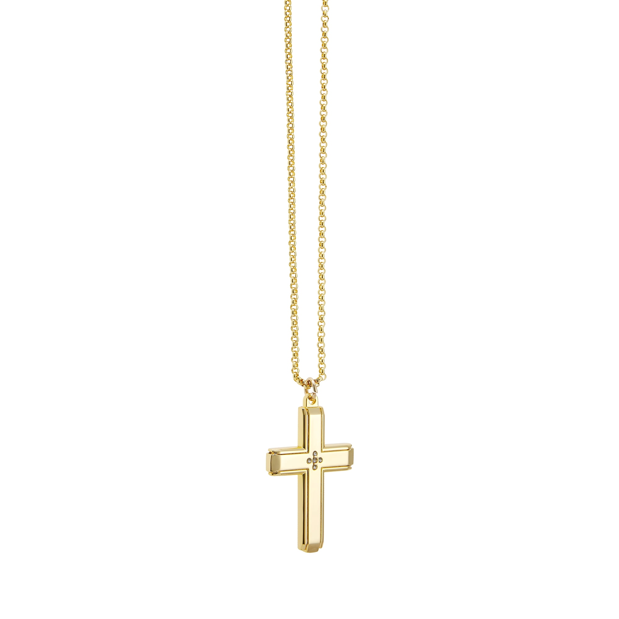 American Exchange Men's Gold Tone Metal Cross Pendant Necklace