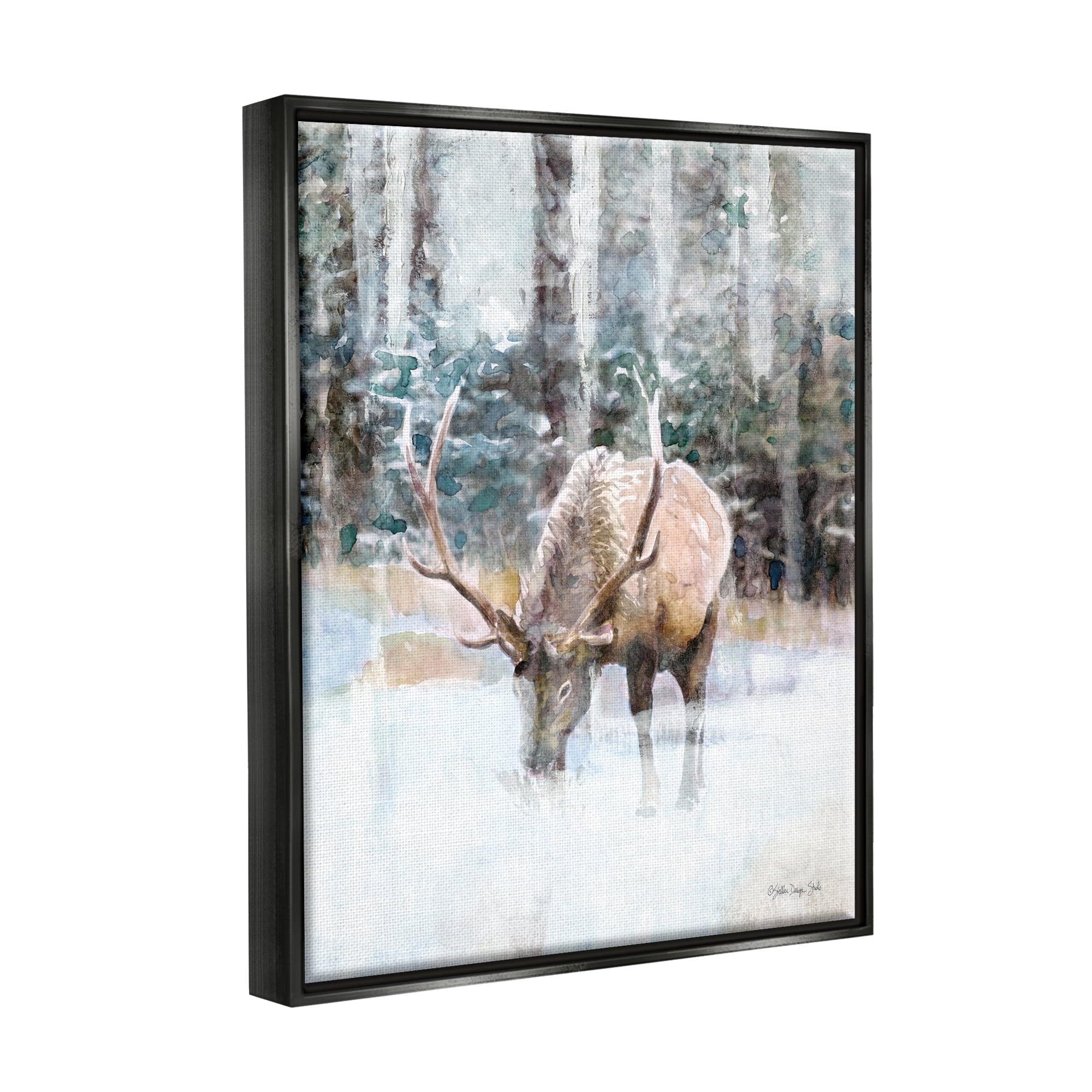Stupell Industries Elk Abstract Woodland Nature Animals & Insects Painting Black Floater Framed Art Print Wall Art, 25 x 31