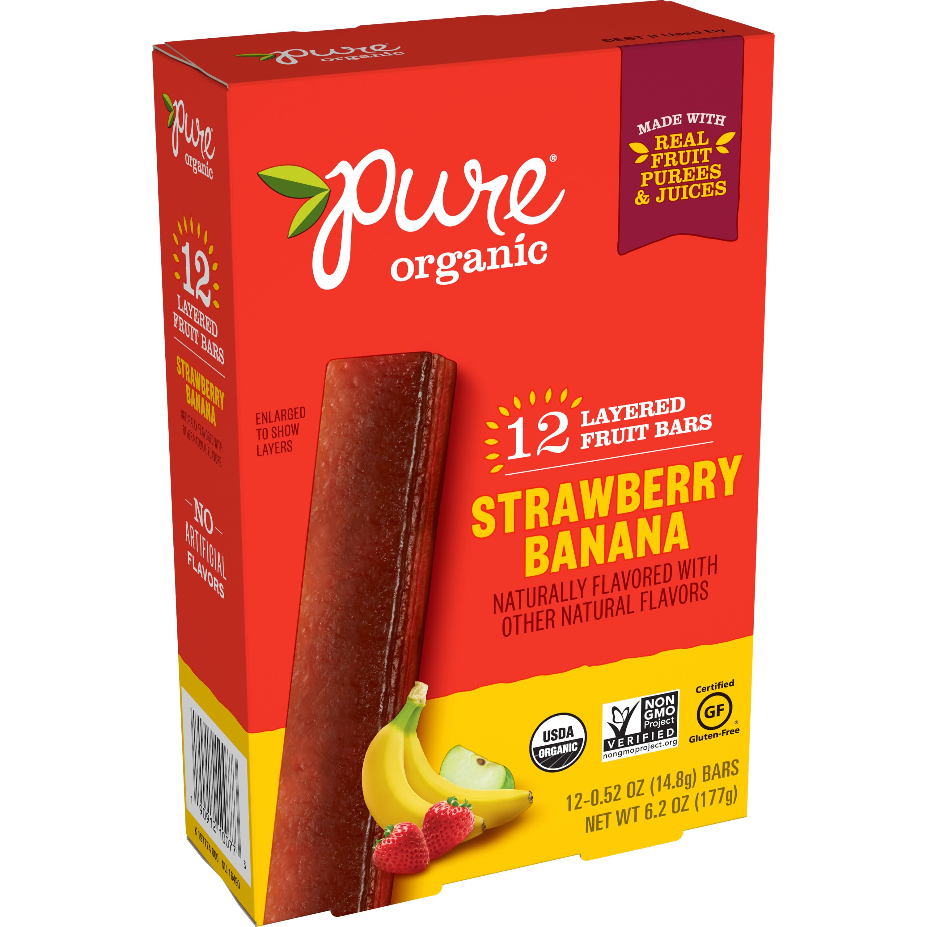 Pure Organic, Layered Fruit Bars, Strawberry Banana, 12 Ct, 6.2 Oz