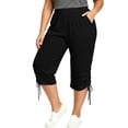thumbnail image 3 of SwiftWear Women's Plus Size Capri Pants with Pockets Drawstring Hem Split Athletic Lounge Pants Soft Stretch Casual Summer Joggers, 3 of 8