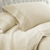 Crochet Lace Microfiber Sheet Set | Hypoallergenic & Wrinkle-Resistant | Exceptionally Soft Sheets | 4-Piece Set Includes Flat Sheet, Fitted Sheet & 2 Pillowcases |