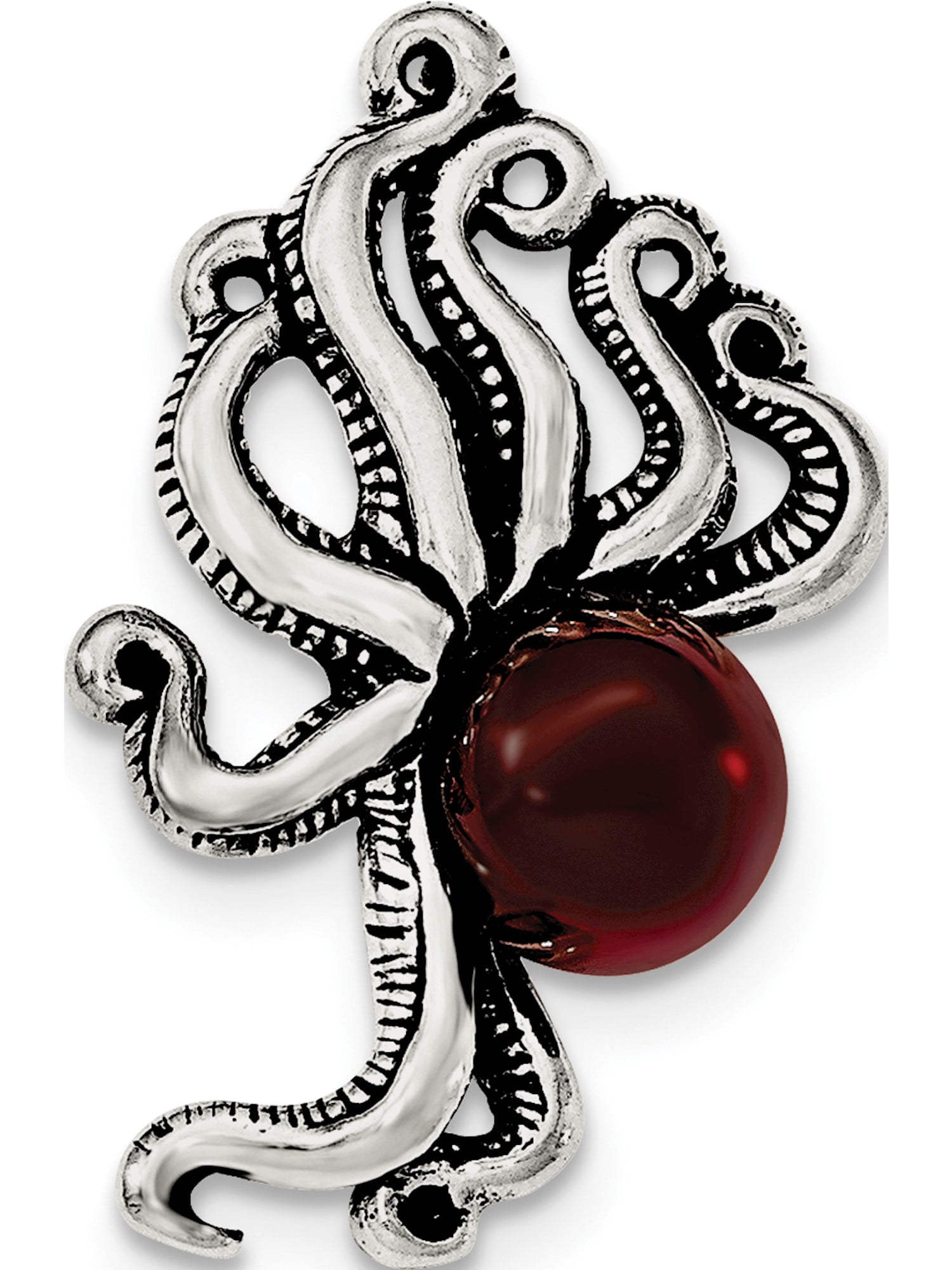 Beautiful Sterling silver 925 sterling Sterling Silver Antiqued /& Textured Octopus w//Red Stone Chain Slide