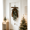thumbnail image 2 of 22.8"Christmas Door Swag with Bells Bow & Greenery Haning Decoration, Green & Brown Christmas Decorations,Winter Holiday Door Wall Decorations for Front Porch Home Decor, 2 of 5