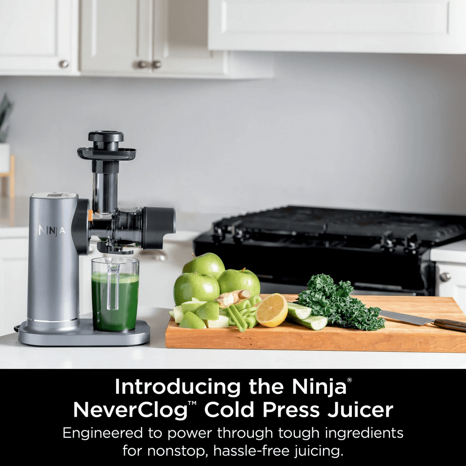 Restored Ninja NeverClog 150W Cold Press Juicer with 18oz Jug, 30oz Pulp Container, 2-Speed, Compact (Certified ) (Refurbished)