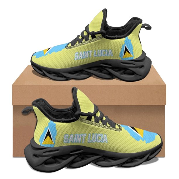 Zapatillas deportivas transpirables con estampado de la bandera de Santa Lucía para mujer, para otoño e invierno, para exteriores, viajes y uso diario, con impresión a pedido.