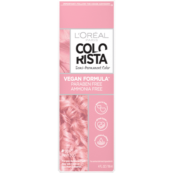 L'Oreal Paris Colorista Semi-Permanent Hair Color, Pure Color, Vegan Formula, #SoftPink, 1 Kit