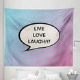 thumbnail image 1 of Live Laugh Love Tapestry, Pop Art Comic Book Style Halftone Dots Backdrop Retro Speech Balloon Text, Fabric Wall Hanging Decor for Bedroom Living Room Dorm, 5 Sizes, Multicolor, by Ambesonne, 1 of 1