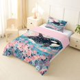 thumbnail image 2 of spefrowx Boho Floral Orca Whale Twin Comforter Sets for Girls, Pink Wave Blossom Flower Bedding Set, Pink Reversible, 2pcs, 1 Comforter and 1 Pillowcase, 2 of 6