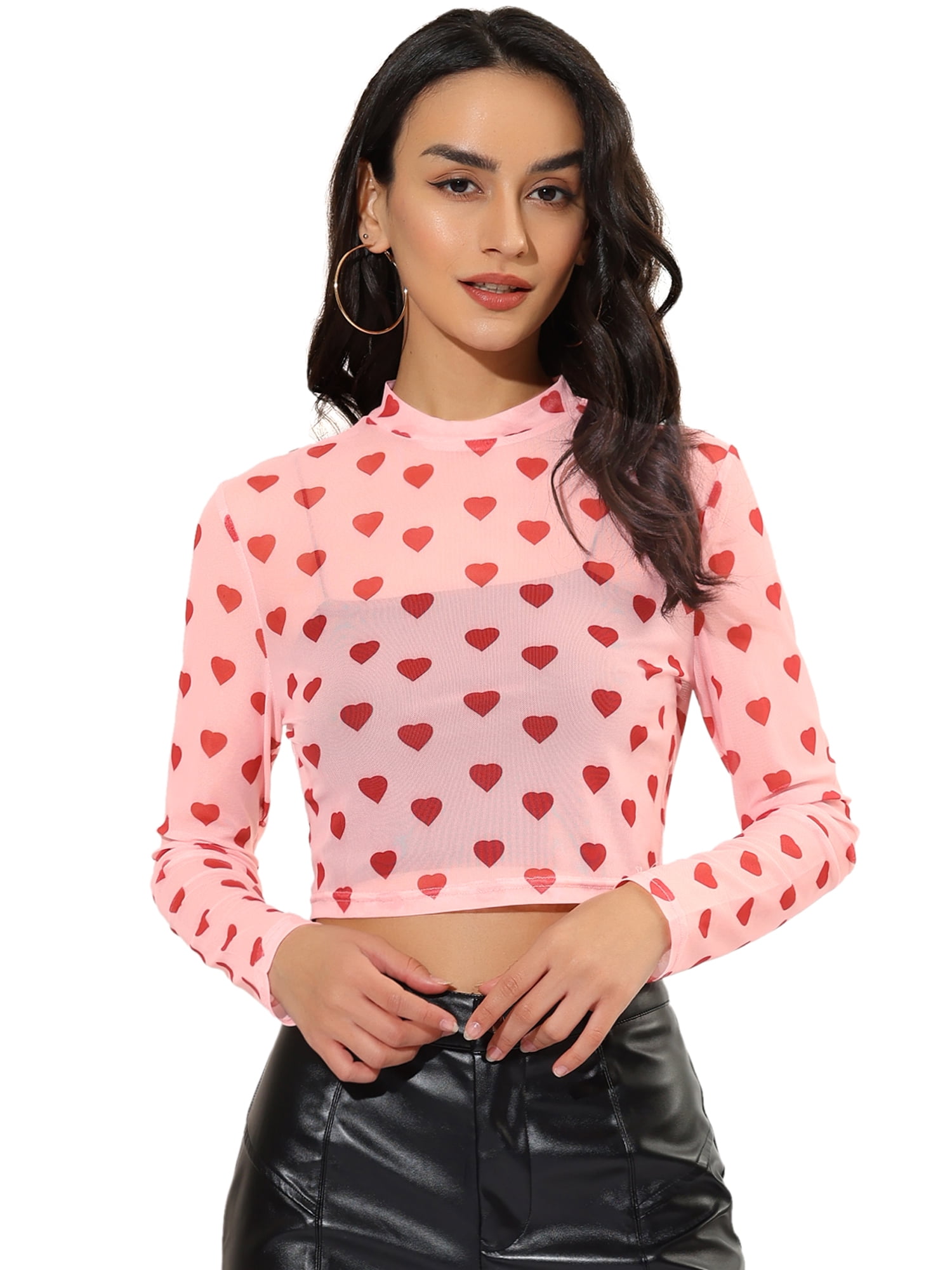 DARING DIVA Women's Semi-Sheer Sexy Crop Top Party Mesh Blouse XL Pink