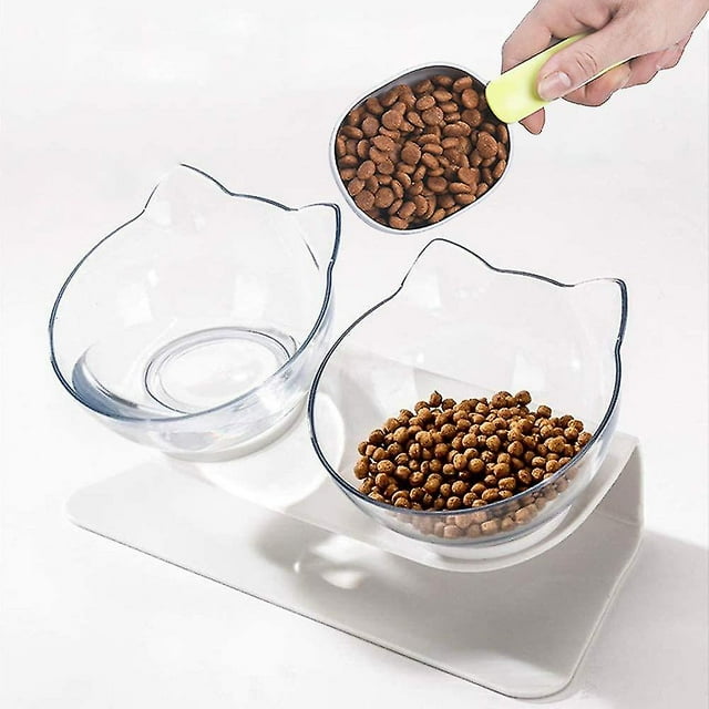 Cuenco para gatos con soporte, cuencos inclinados para gatos para gatitos, cuenco elevado para gatos, cuencos dobles antivómitos, cuenco de alimentación para gatos transparente de