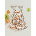 thumbnail image 4 of Wassery Baby Girls Halloween Romper Infant Summer Jumpsuits Sleeveless Pumpkin Print Bodysuits Button Down Shorts Playsuit 12M-5T, 4 of 8