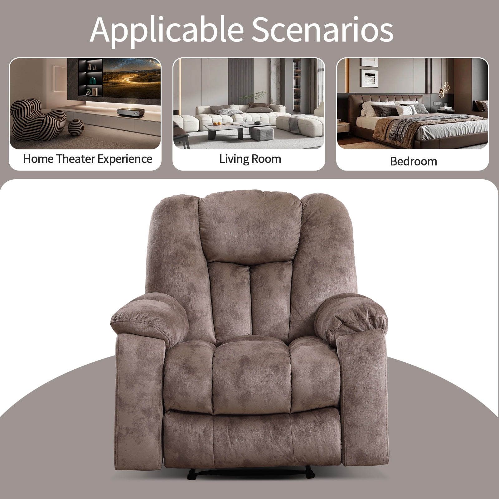 Bonzy Home Manual Recliner Chair with Massage and Heat, Overstuffed Single Reclining Sofa with Hidden Cup Holders and Side Pocket, Brown