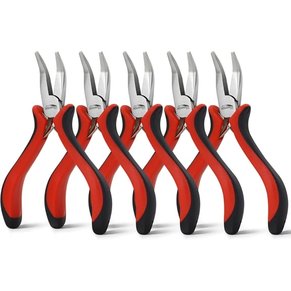 HOUSERAN 5-Pack 5" Bent Nose Pliers, Spring Loaded Angled Jewelry Pliers for Wire Wrapping
